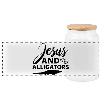 Jesus Alligatoren - Panorama Keksdose mit Holzdeckel - Weiß - Vorne