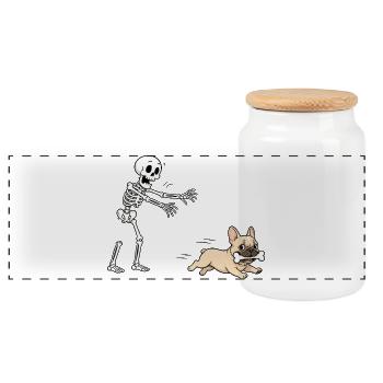 Halloween, Französische Bulldogge, Skelett - Panorama Keksdose mit Holzdeckel - Weiß - Vorne