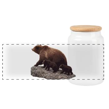 Mutterbär mit dem Jungen auf dem Felsen - Panorama Keksdose mit Holzdeckel - Weiß - Vorne