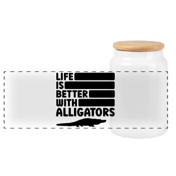 Alligator Silhouette Reptile Fan - Panoramic Cookie Jar with Wooden Lid - white - Front