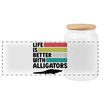 Alligator Retro Reptilienfan - Panorama Keksdose mit Holzdeckel - Weiß - Vorne