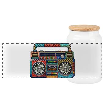 Farbenfrohe Retro Boombox Muster - Panorama Keksdose mit Holzdeckel - Weiß - Vorne