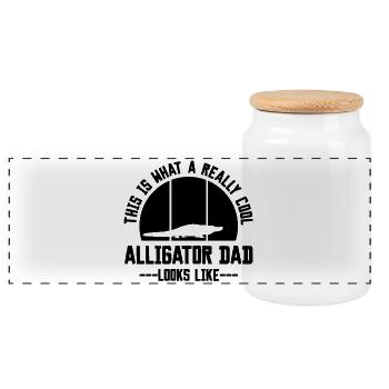 Cooler Alligator Papa Retro Silhouette - Panorama Keksdose mit Holzdeckel - Weiß - Vorne