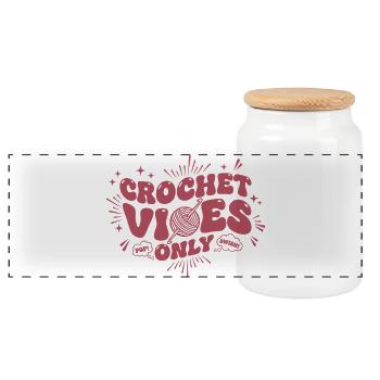 Crochet Vibes Only Funny Crochet Lover Yarn - Panoramic Cookie Jar with Wooden Lid - white - Front
