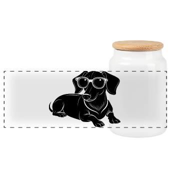 Dachshund Weiner Hunde-Lege-Sonnenbrille - Panorama Keksdose mit Holzdeckel - Weiß - Vorne