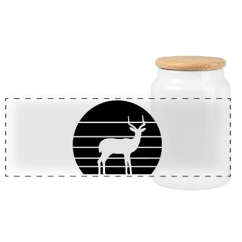 Antilope Retro Silhouette – Safari Tiermotiv - Panorama Keksdose mit Holzdeckel - Weiß - Vorne