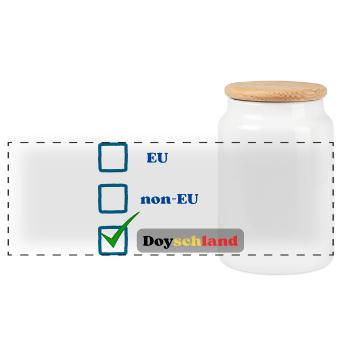 EU, non-EU oder Doyschland? - Panorama Keksdose mit Holzdeckel - Weiß - Vorne