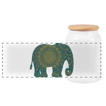 Mandala Elephant Pattern in Teal - Panoramic Cookie Jar with Wooden Lid - white - Front