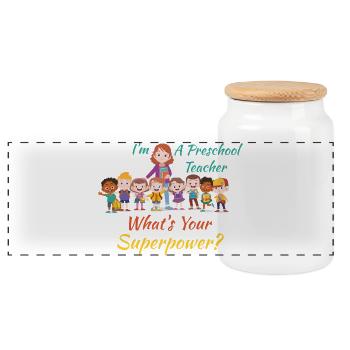 Preschool Teacher What's Your Superpower - Panoramic Cookie Jar with Wooden Lid - white - Front