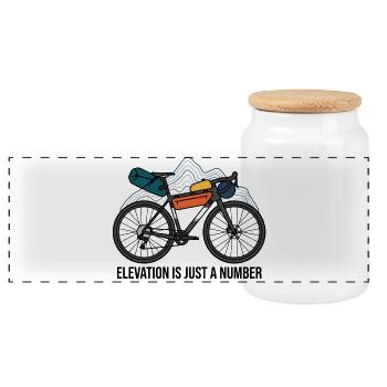 Elevation Is Just A Number Gravel Bikepacking Art - Panoramic Cookie Jar with Wooden Lid - white - Front