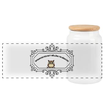 Introverted But Willing To Discuss | Funny Introve - Panoramic Cookie Jar with Wooden Lid - white - Front