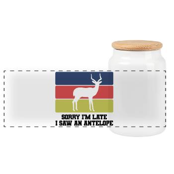 Antelope Humor Saying - Panoramic Cookie Jar with Wooden Lid - white - Front