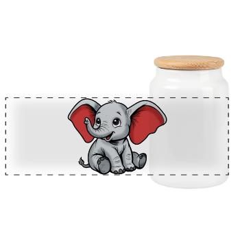 Little Elephant – Cheerful Cartoon Character - Panoramic Cookie Jar with Wooden Lid - white - Front