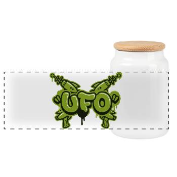 Ufo Laser Gun Graffiti Logo - Panoramic Cookie Jar with Wooden Lid - white - Front