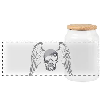 Winged Skull Gothic Emblem - Panoramic Cookie Jar with Wooden Lid - white - Front