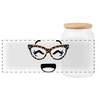 Cute Face In Kawaii Style With Leopard Goggles - Panoramic Cookie Jar with Wooden Lid - white - Front