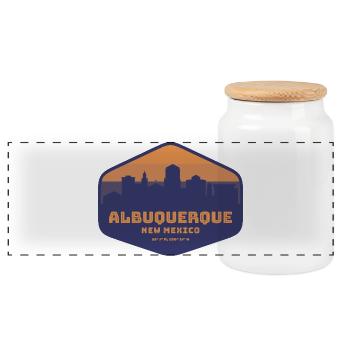 Albuquerque New Mexico Sunset Badge - Panoramic Cookie Jar with Wooden Lid - white - Front