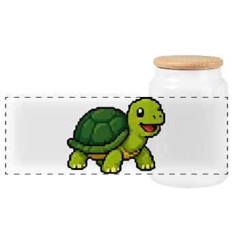 Pixel Turtle Adventure - Panoramic Cookie Jar with Wooden Lid - white - Front
