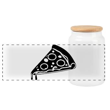 Pizza slice black and white slice of Italian pizza - Panoramic Cookie Jar with Wooden Lid - white - Front