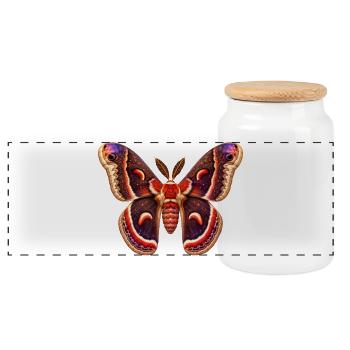Cecropia Moth Hyalophora cecropia Cartoon Style - Panoramic Cookie Jar with Wooden Lid - white - Front