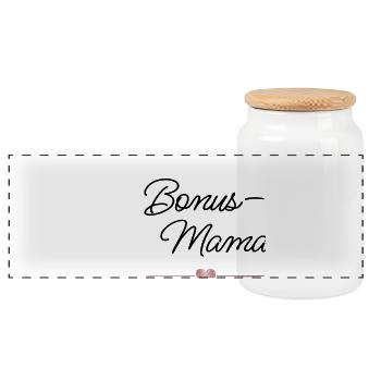 Best Bonus Mom with Heart – Gift - Panoramic Cookie Jar with Wooden Lid - white - Front