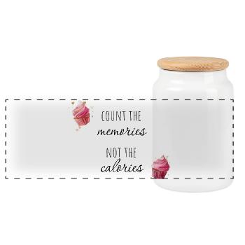 Count the memories, not the calories. - Panoramic Cookie Jar with Wooden Lid - white - Front