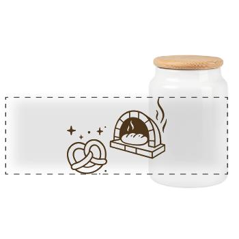Baker Symbol - Stone Oven Pretzel and Bread Motif - Panoramic Cookie Jar with Wooden Lid - white - Front