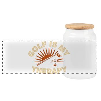 Golf Is My Therapy Retro - Panoramic Cookie Jar with Wooden Lid - white - Front