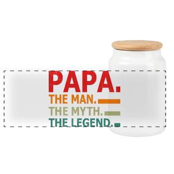 Papa The Man Myth Legend - Panoramic Cookie Jar with Wooden Lid - white - Front
