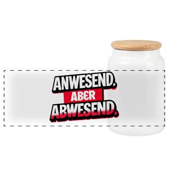 Anwesend, aber Abwesend Typo-Print - Panorama Keksdose mit Holzdeckel - Weiß - Vorne