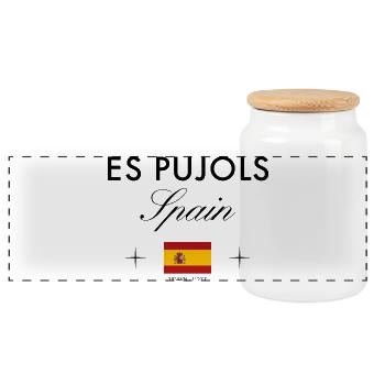 Es Pujols Formentera Koordinaten Reise Souvenir - Panorama Keksdose mit Holzdeckel - Weiß - Vorne