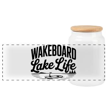 Leben im Wakeboard-See - Panorama Keksdose mit Holzdeckel - Weiß - Vorne