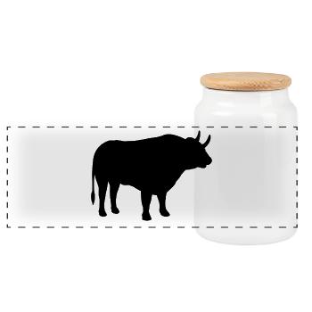 Stier Silhouette - Panorama Keksdose mit Holzdeckel - Weiß - Vorne