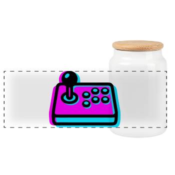 Pinker Arcade Stick Glitch Icon - Panorama Keksdose mit Holzdeckel - Weiß - Vorne