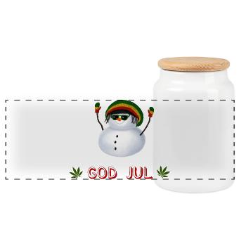 Rasta Schneemann God Jul - Schwedisch - Panorama Keksdose mit Holzdeckel - Weiß - Vorne