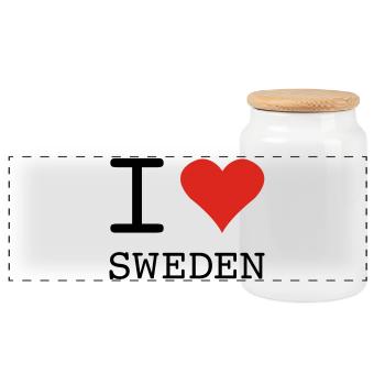 I LOVE SWEDEN Schweden - Panoramic Cookie Jar with Wooden Lid - white - Front