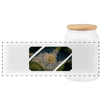 Roundabout Collage - Panoramic Cookie Jar with Wooden Lid - white - Front