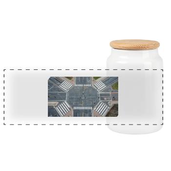 Aerial view of intersection geometry - Panoramic Cookie Jar with Wooden Lid - white - Front