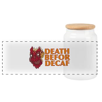 Death before Decaf: Flames Skull - Panoramic Cookie Jar with Wooden Lid - white - Front