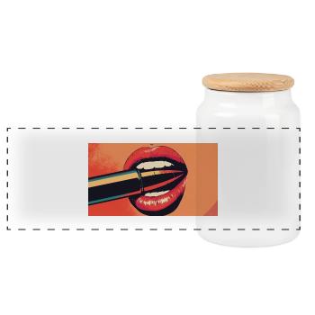 Lippen PopArt Kuss - Panorama Keksdose mit Holzdeckel - Weiß - Vorne
