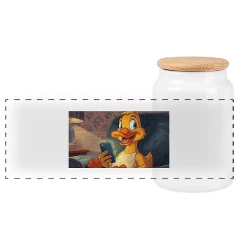 Duck on the smartphone - Panoramic Cookie Jar with Wooden Lid - white - Front