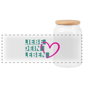 Liebe Dein Leben Herzmotiv - Panorama Keksdose mit Holzdeckel - Weiß - Vorne