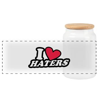I Love Haters - Panorama Keksdose mit Holzdeckel - Weiß - Vorne