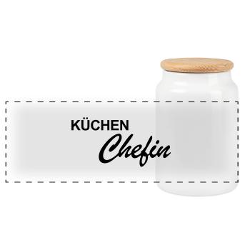 Küchenchefin - Koch - Panorama Keksdose mit Holzdeckel - Weiß - Vorne