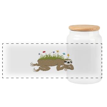 Faultierfrühling - Panorama Keksdose mit Holzdeckel - Weiß - Vorne