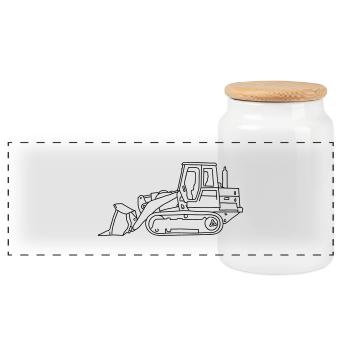 Bulldozer - Panoramic Cookie Jar with Wooden Lid - white - Front