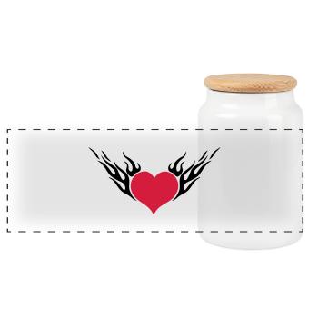 Fire Heart 2c - Panoramic Cookie Jar with Wooden Lid - white - Front