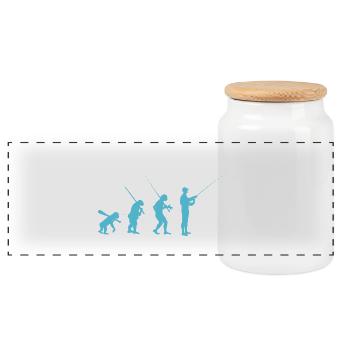 Evolution of fly fishing - Panoramic Cookie Jar with Wooden Lid - white - Front