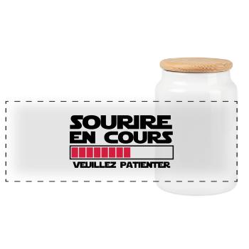 sourire en cours veuillez patienter - Boîte à biscuits avec couvercle en bois - blanc - Devant