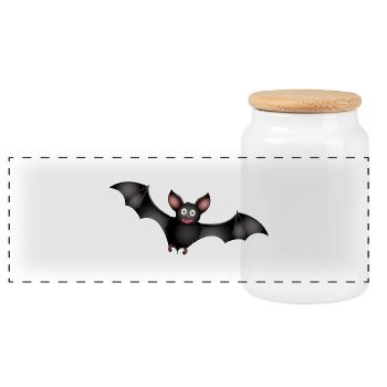 Bat - Panoramic Cookie Jar with Wooden Lid - white - Front